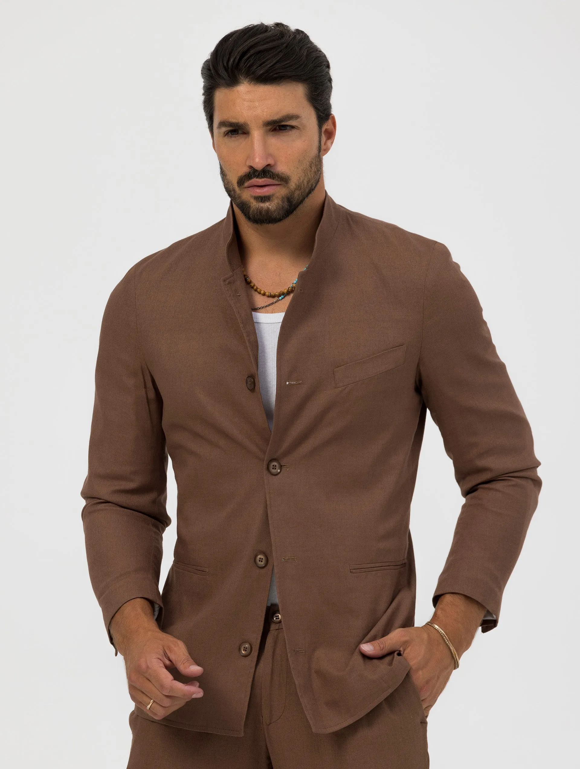 AKITA SINGLE BREASTED BLAZER IN TOBACCO