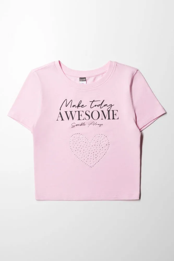 Baby T-Shirt With Pearl Heart Pink