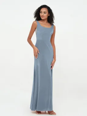 Bateau Neck Mermaid Long Velvet Dresses Dusty Blue