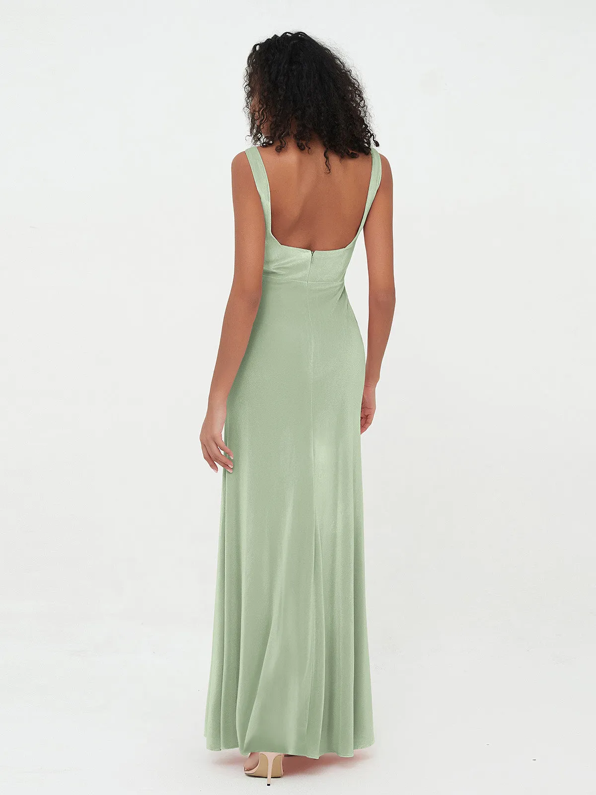 Bateau Neck Mermaid Long Velvet Dresses Dusty Sage