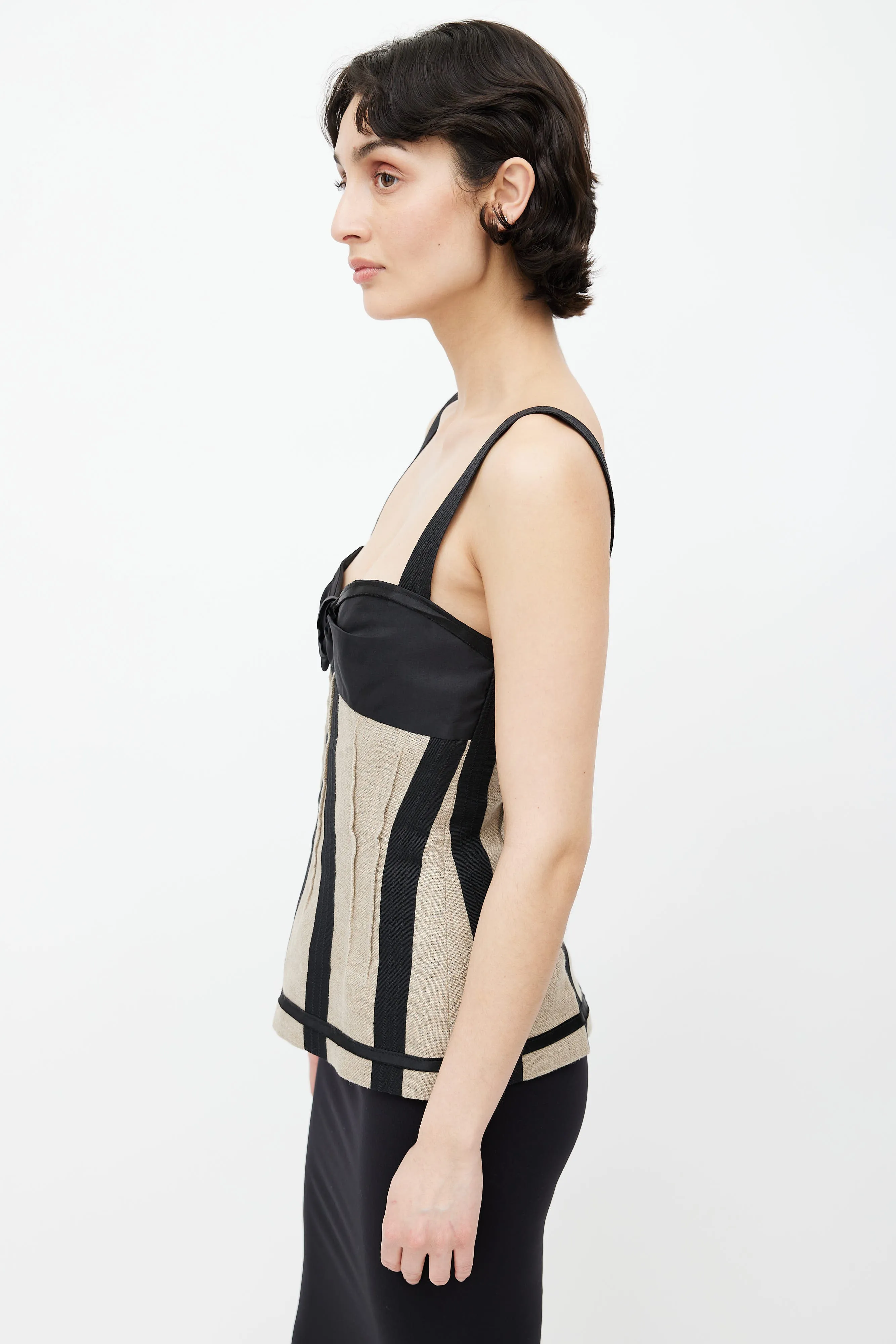 Black & Beige Linen Corset Top