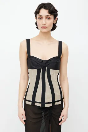 Black & Beige Linen Corset Top