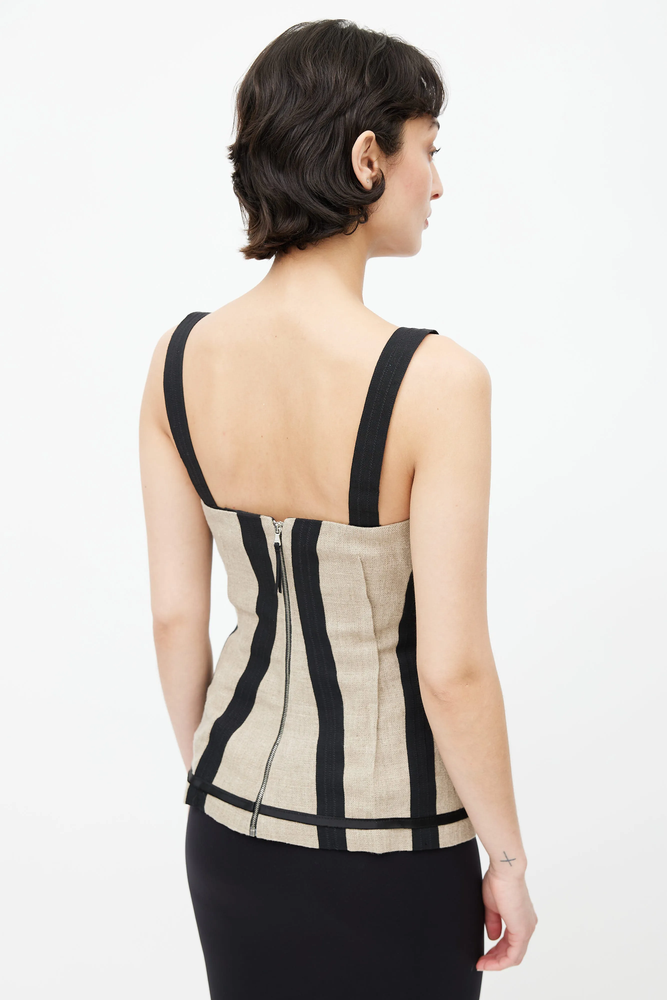 Black & Beige Linen Corset Top