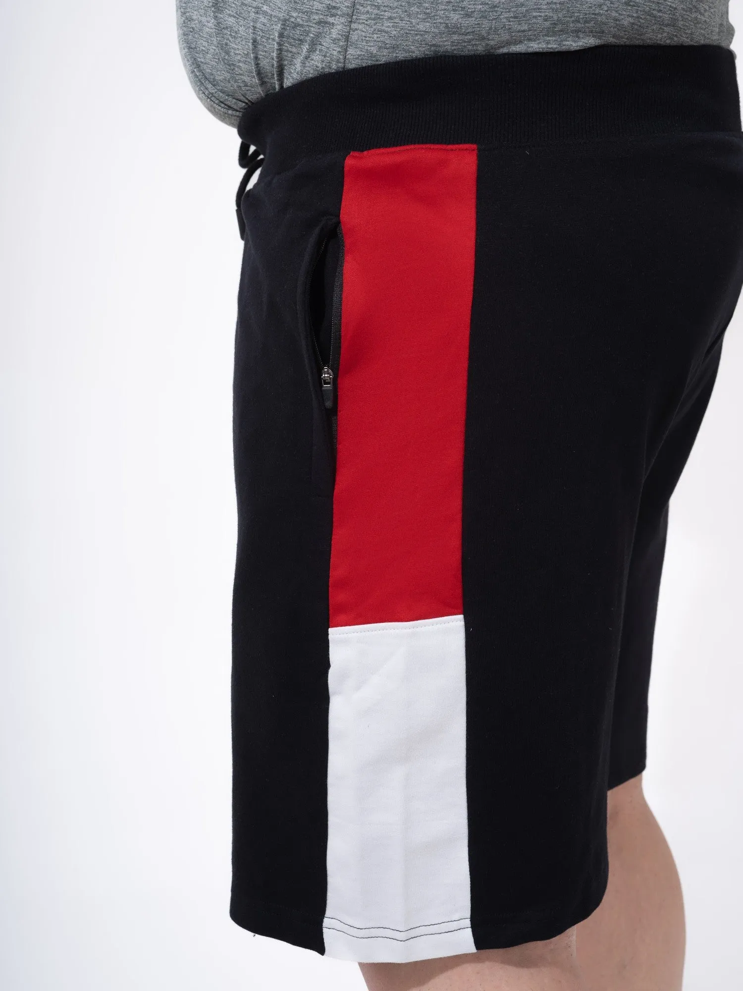 Black Colour Block Cotton Plus Size Shorts