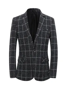 Black Single Breasted Grid Print Blazer