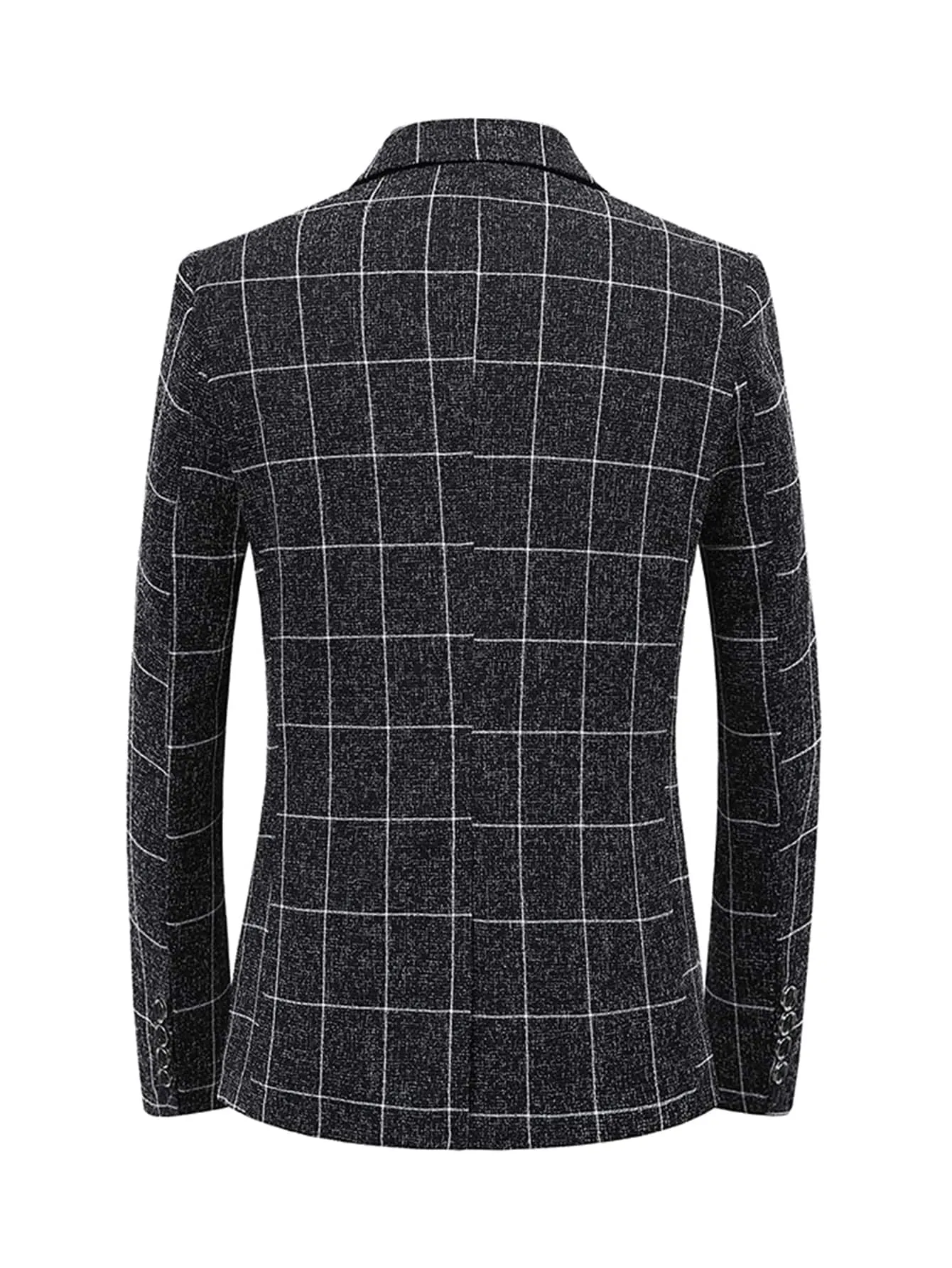 Black Single Breasted Grid Print Blazer