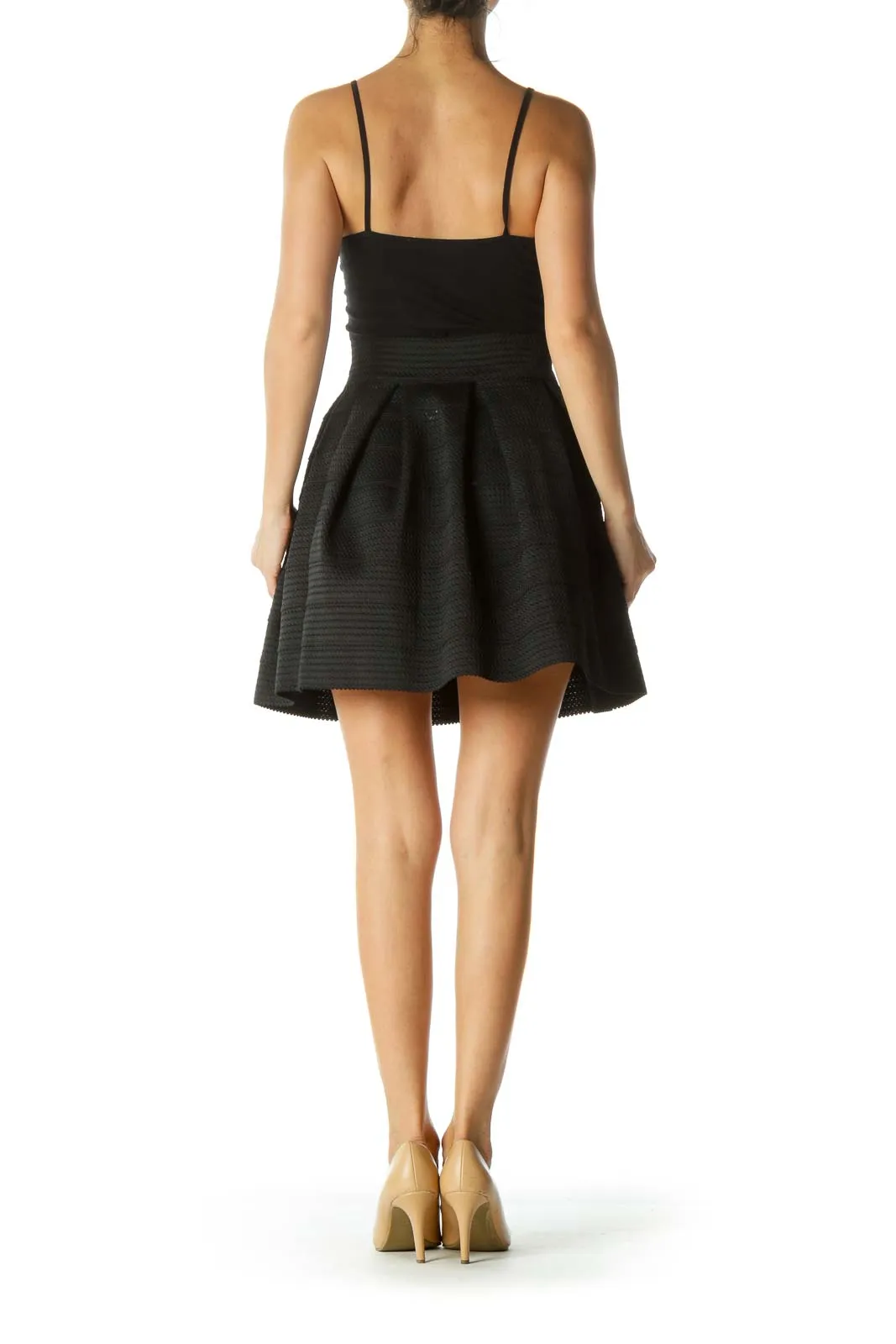 Black Structured Stretch Pouf Skirt