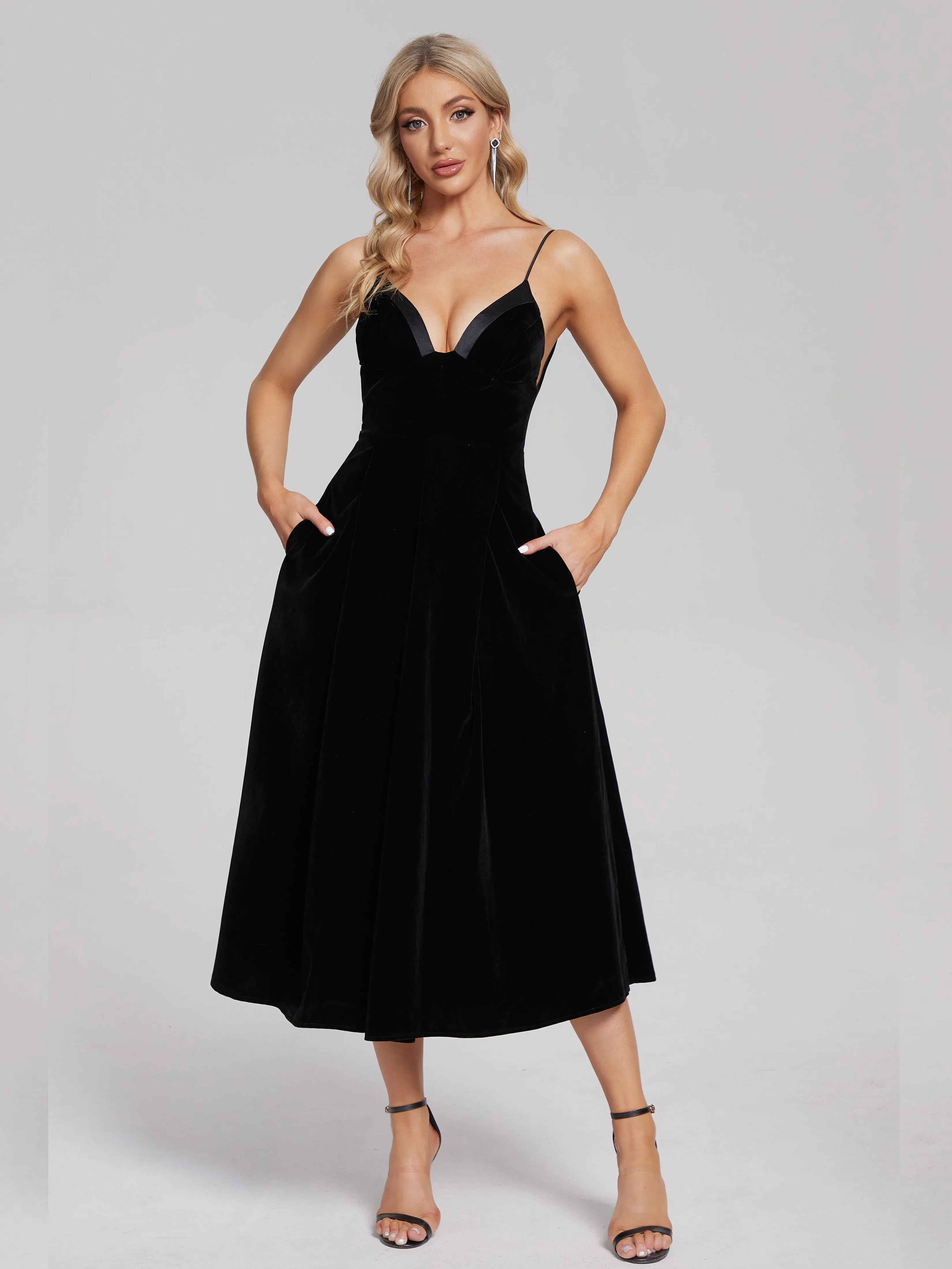 Black Tea Length Velvet Mother of the Bride Dresses