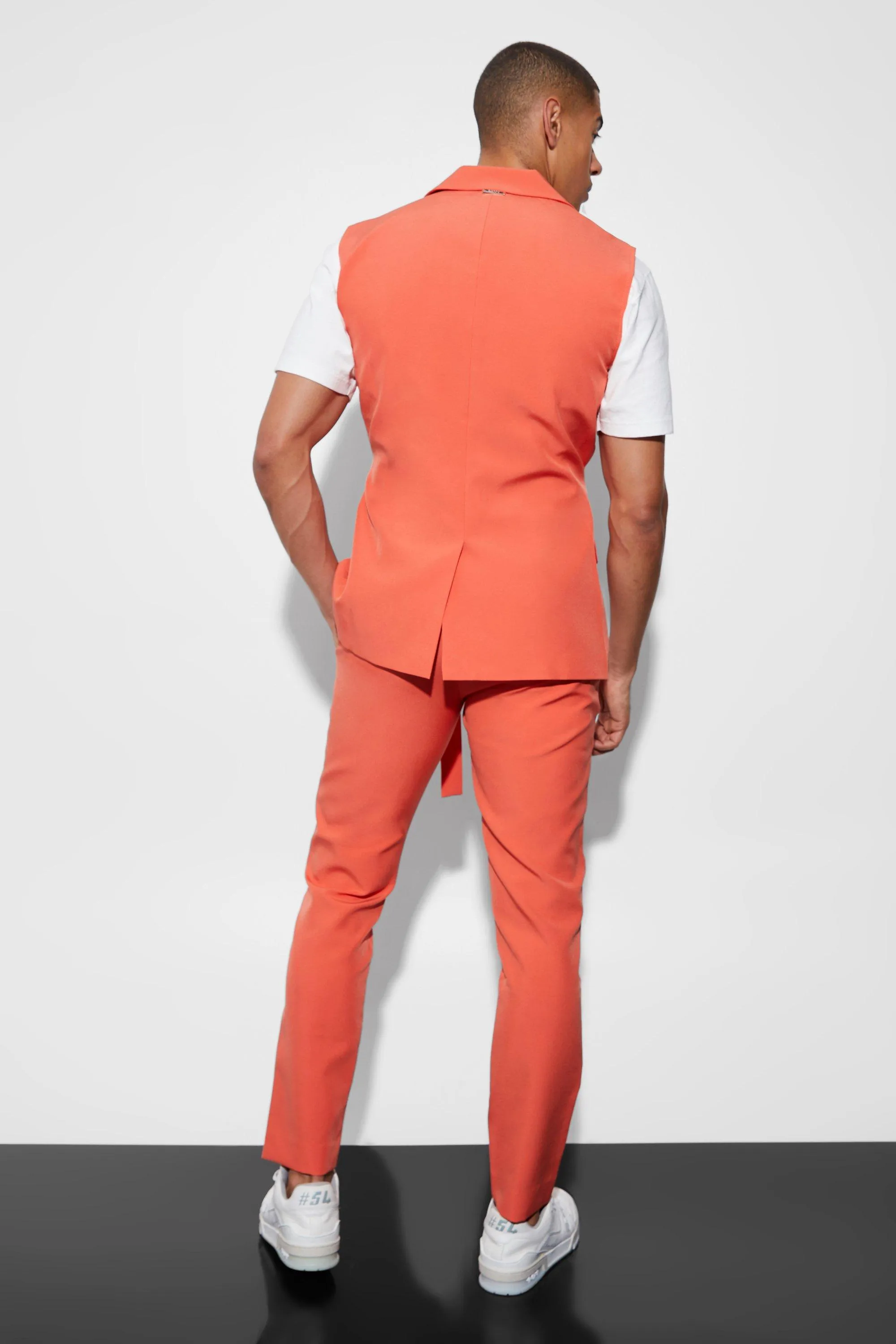 Boohoo Single Breasted Sleeveless Suit Jacket, Orange