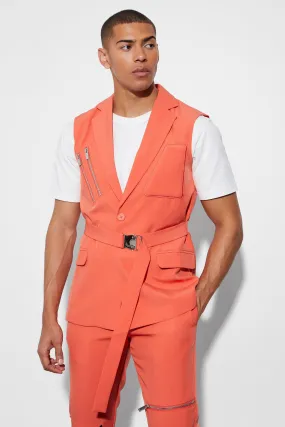 Boohoo Single Breasted Sleeveless Suit Jacket, Orange