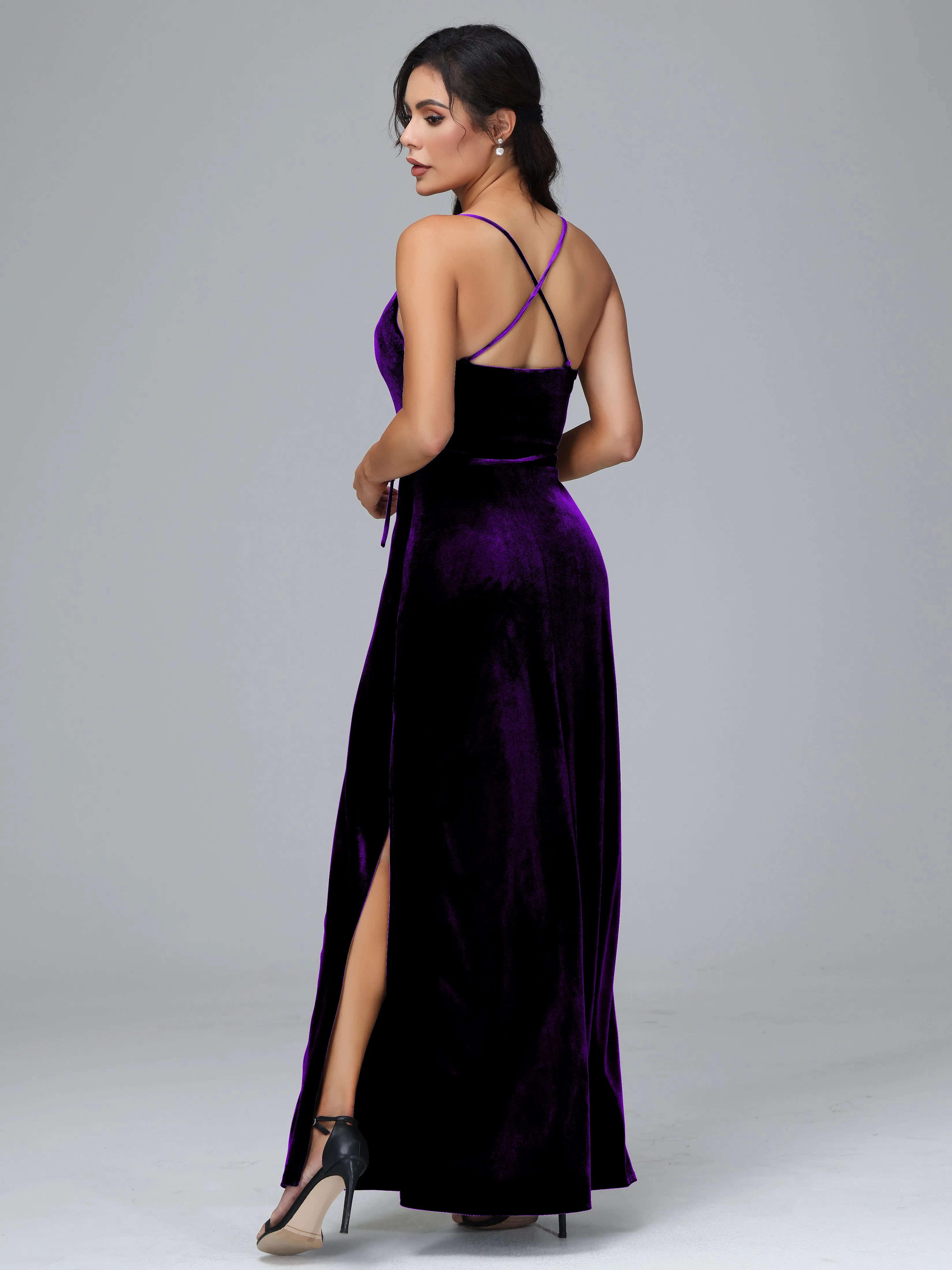 Column Spaghetti Straps Velvet Bridesmaid Dresses