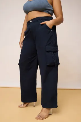 Curvy Contour Navy Blue Cargo Pants