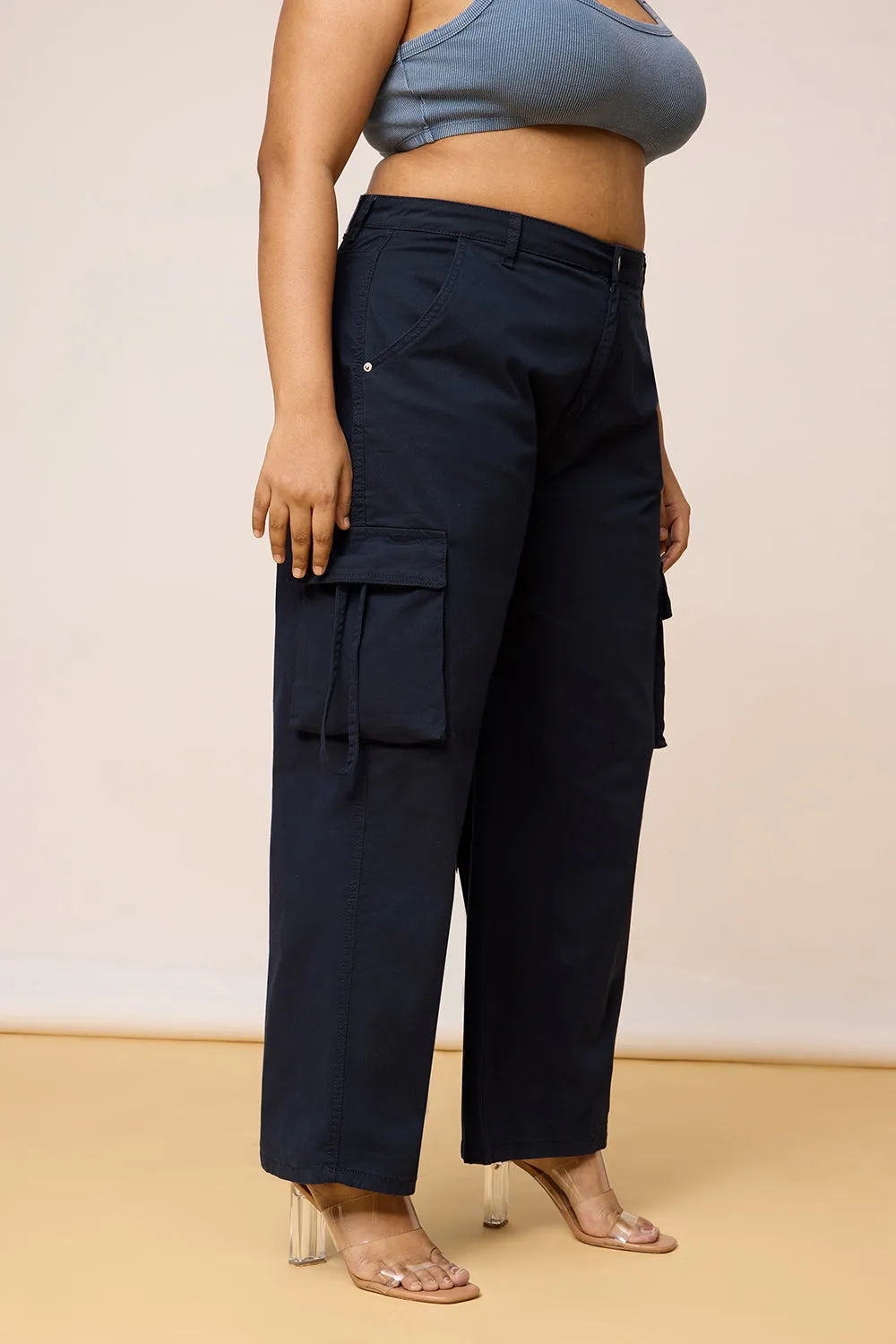 Curvy Contour Navy Blue Cargo Pants