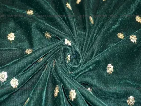 Dark Green Sequins Boota Floral Embroidered Velvet Fabric