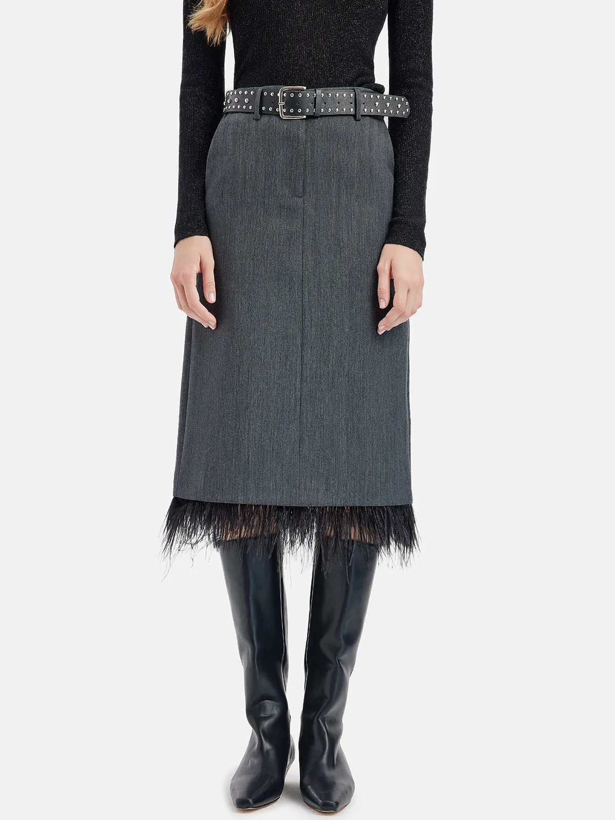 Detachable Ostrich Feather Wool Skirt