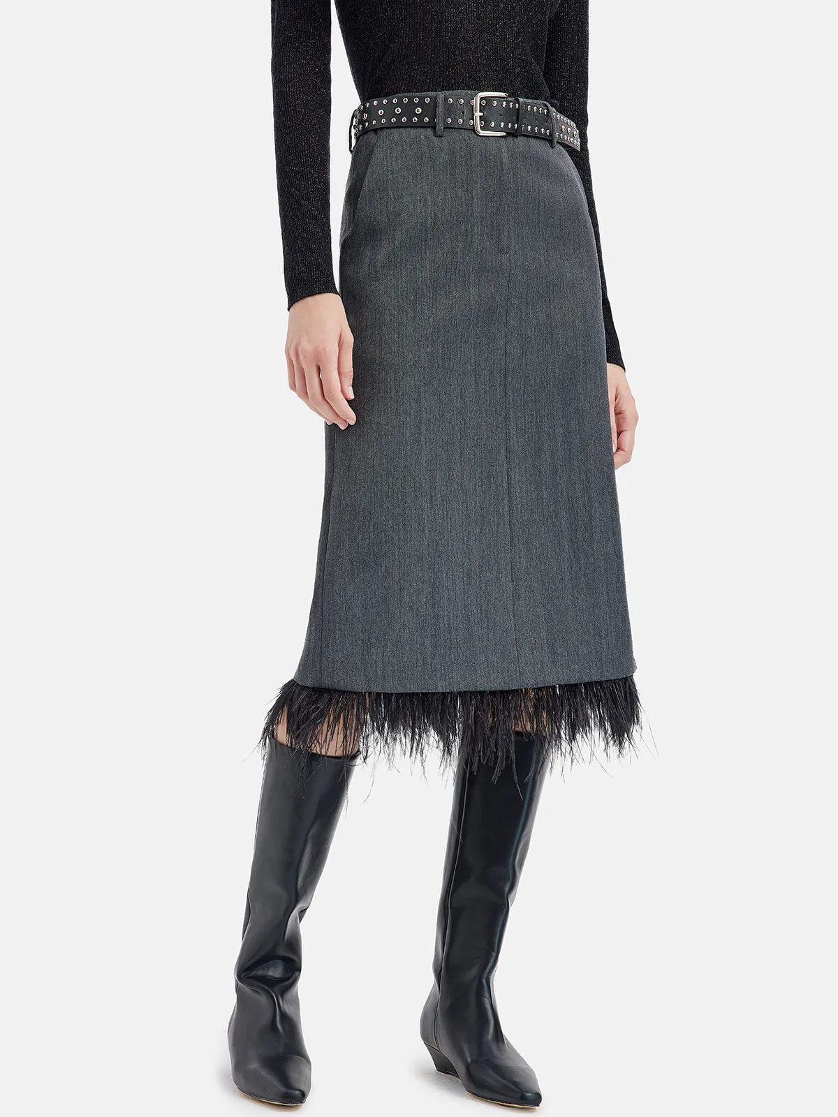 Detachable Ostrich Feather Wool Skirt