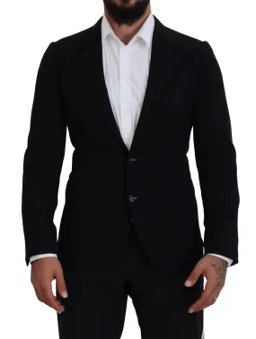 Dolce & Gabbana Black Wool Crown Slim Fit Jacket Blazer