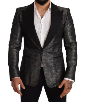 Dolce & Gabbana Gray Metallic Black Slim Tuxedo Blazer