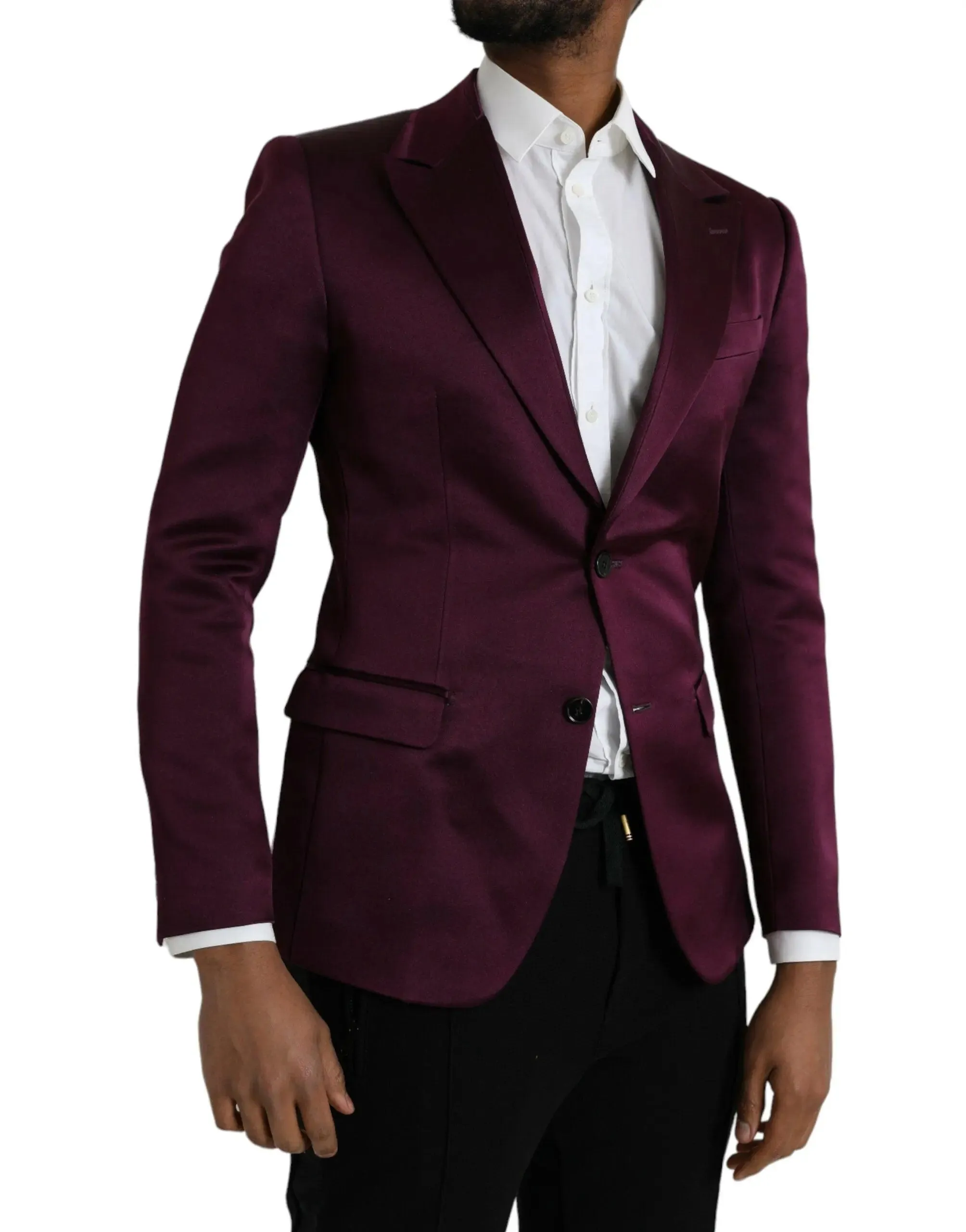 Dolce & Gabbana Maroon Silk Button Blazer