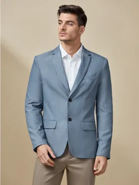 Dusty Blue Single Breasted Peak Collar Solid Blazer