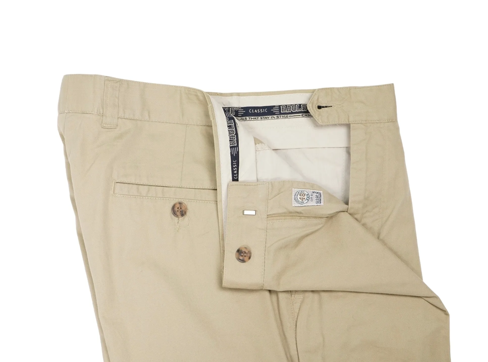 Eagle - Beige High-Rise Pleated Cotton Trousers 48