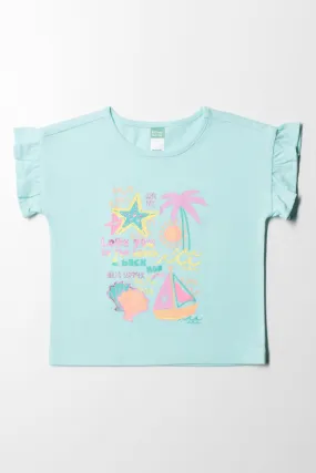 Frill Short Sleeve T-Shirt Aqua