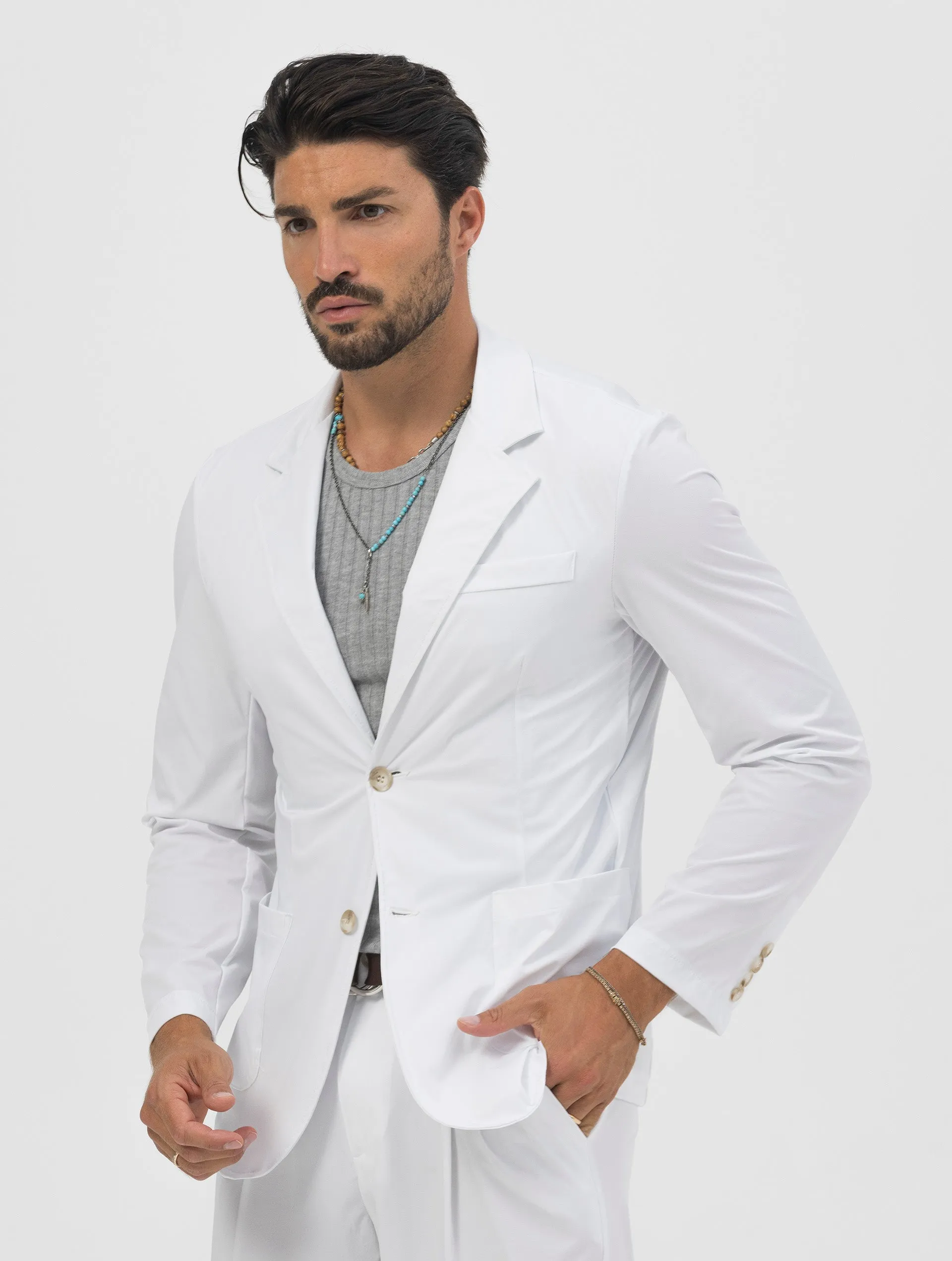 GARY TECH SINGLE BREASTED BLAZER IN WHITE