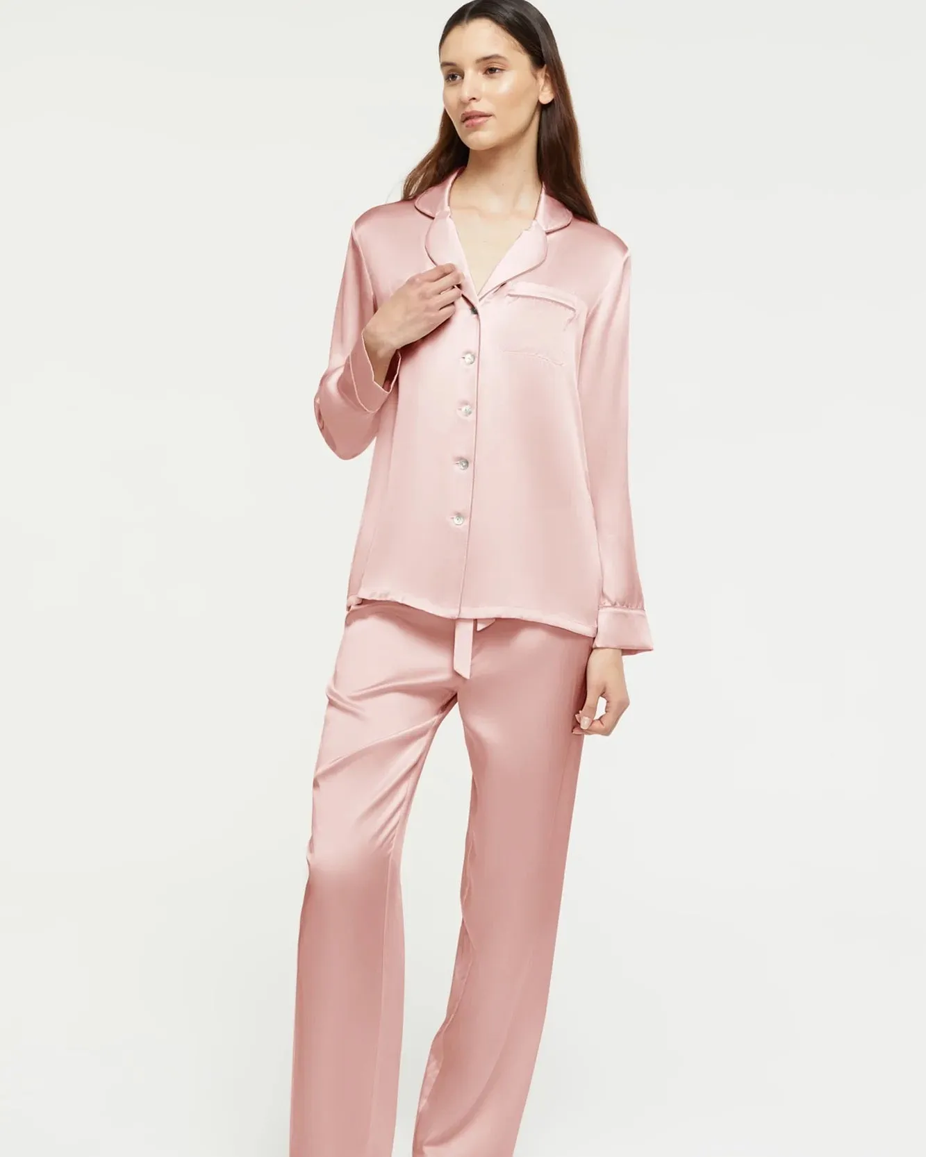 Ginia - Fine Finishes Silk Pyjama Set - Bridal Rose