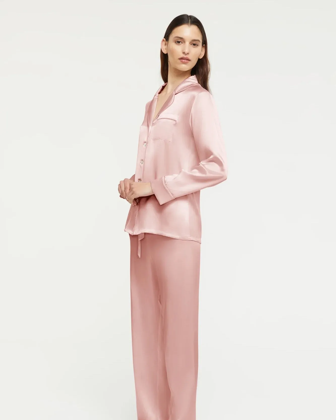 Ginia - Fine Finishes Silk Pyjama Set - Bridal Rose