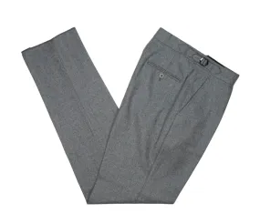 Götrich – Mid Grey Pleated High-rise Worsted Flannel Trousers Unhemmed 46