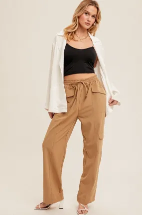 Hem & Thread Drawstring Waist Straight Leg Cargo Pants