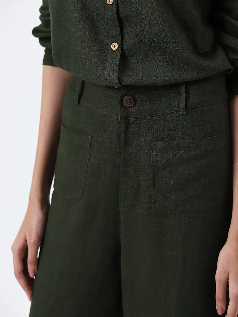 LOV Olive Solid High-Rise Trousers