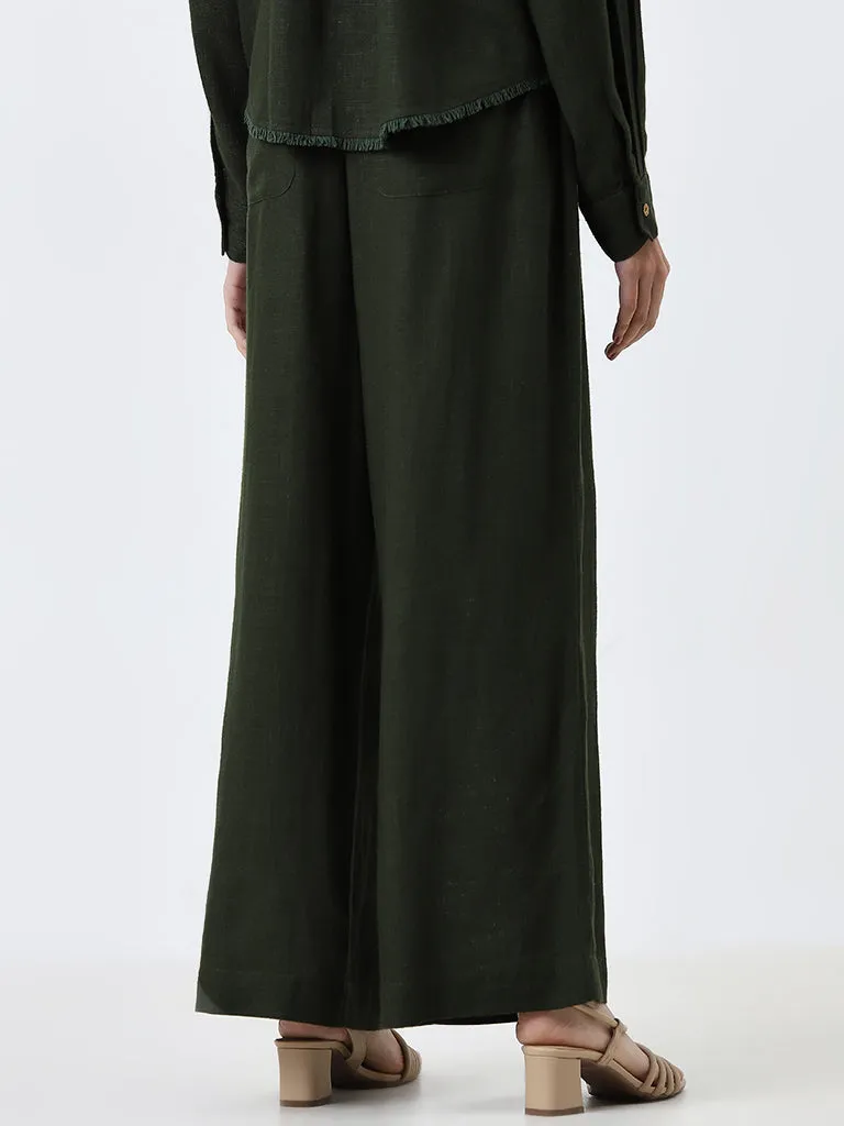 LOV Olive Solid High-Rise Trousers