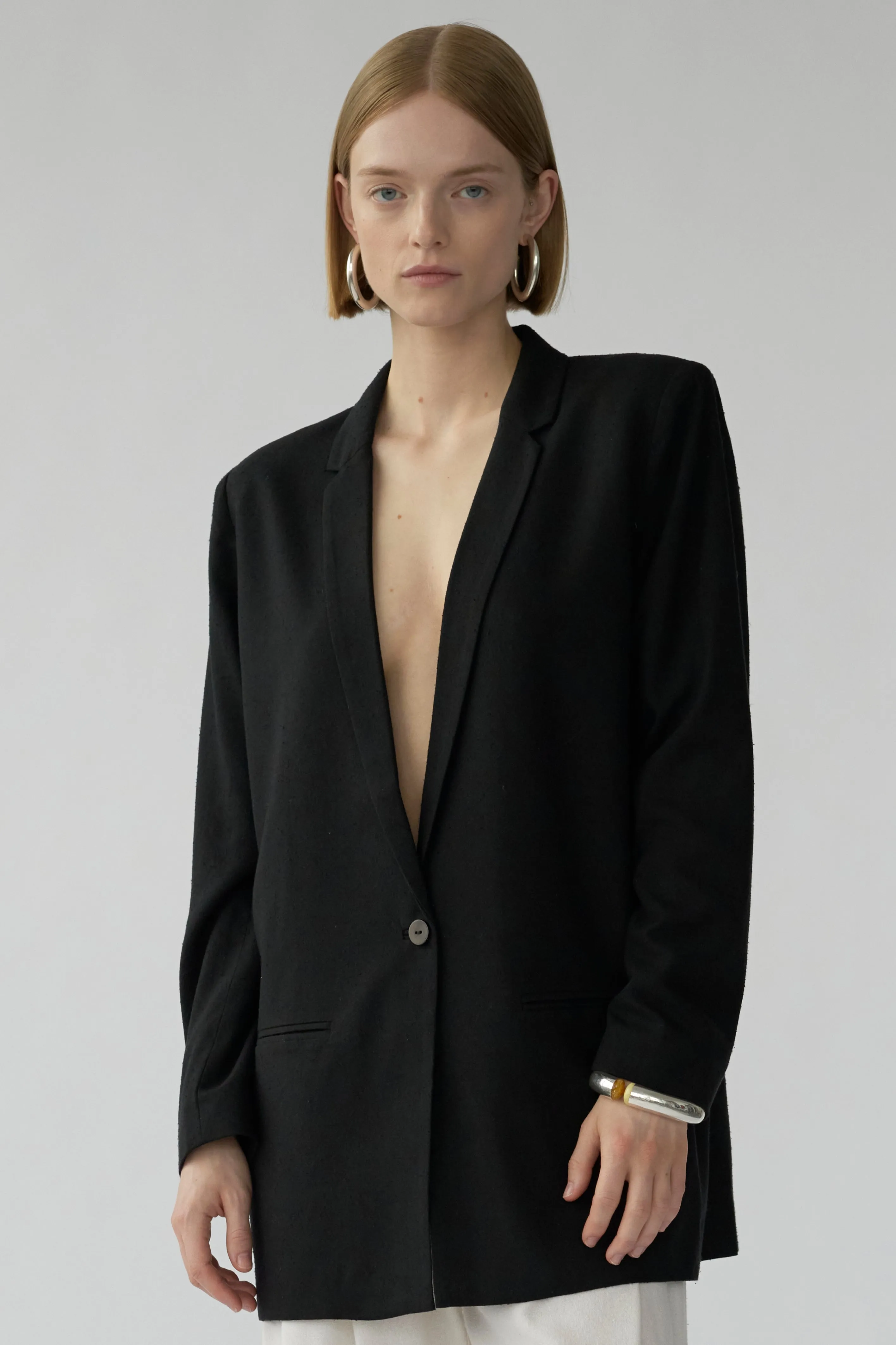 MENA BLAZER - BLACK - RAW SILK