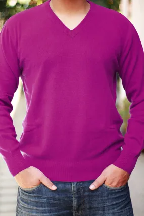 Men's Dark Magenta Cashmere Sweater V-Neck Pullover