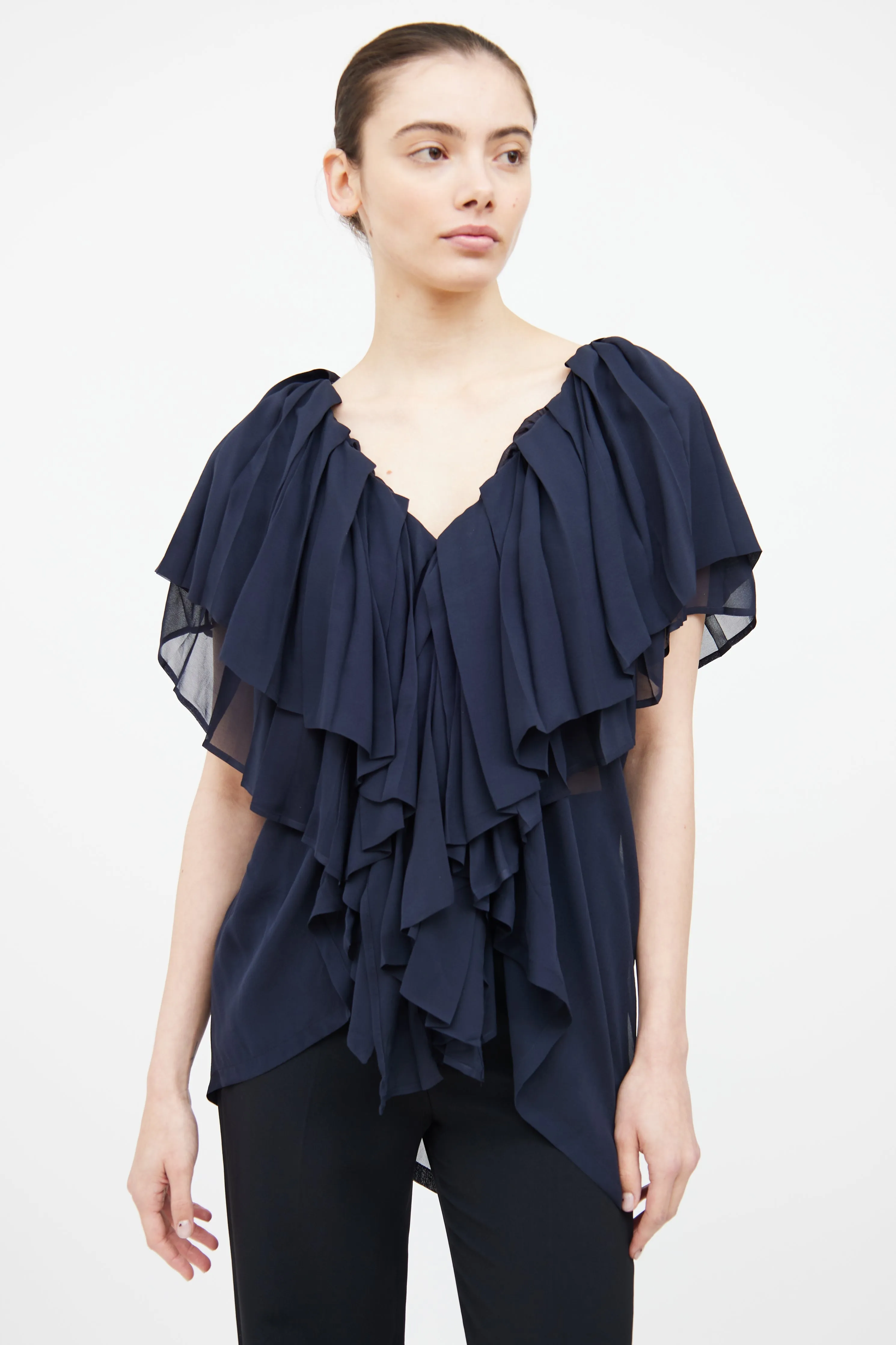 Navy Tiered Ruffle Top