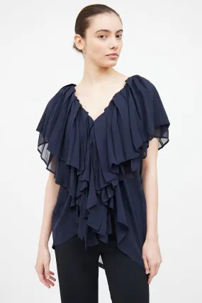 Navy Tiered Ruffle Top