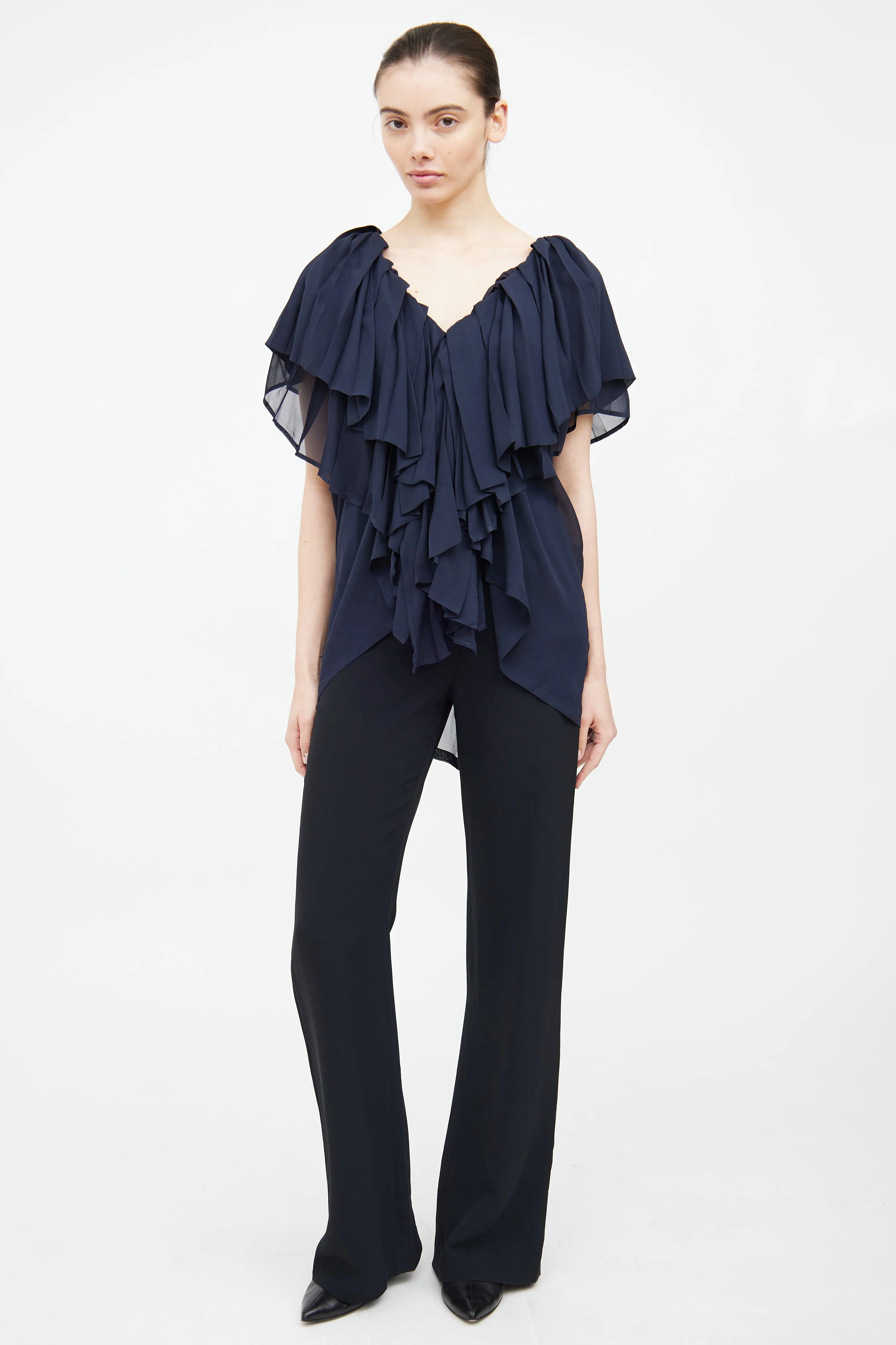 Navy Tiered Ruffle Top