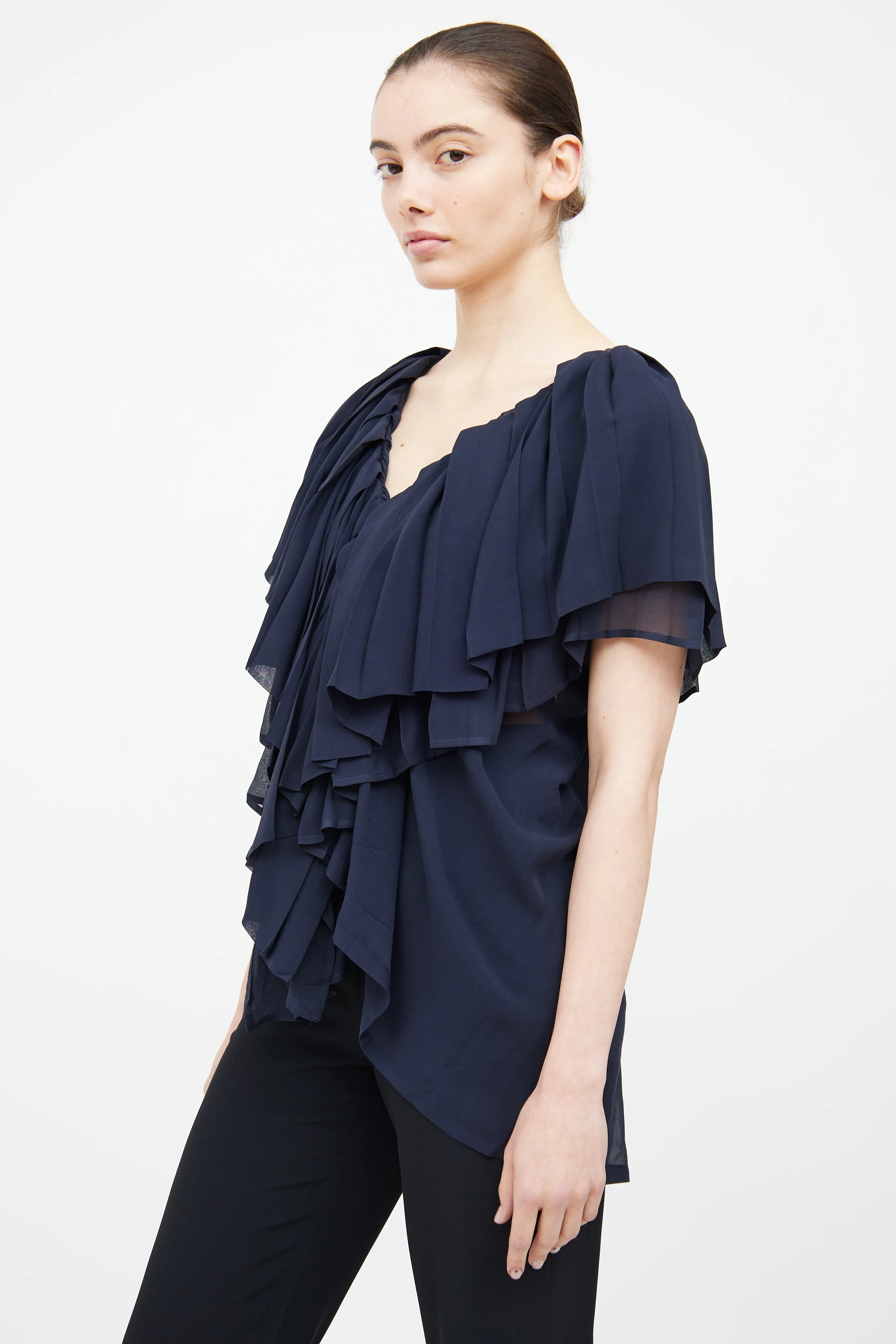 Navy Tiered Ruffle Top