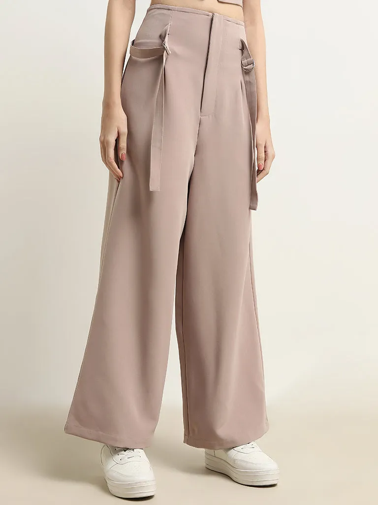 Nuon Taupe High-Rise Flared Trousers