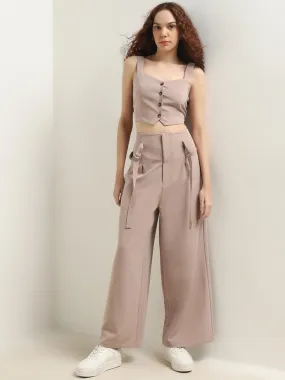 Nuon Taupe High-Rise Flared Trousers