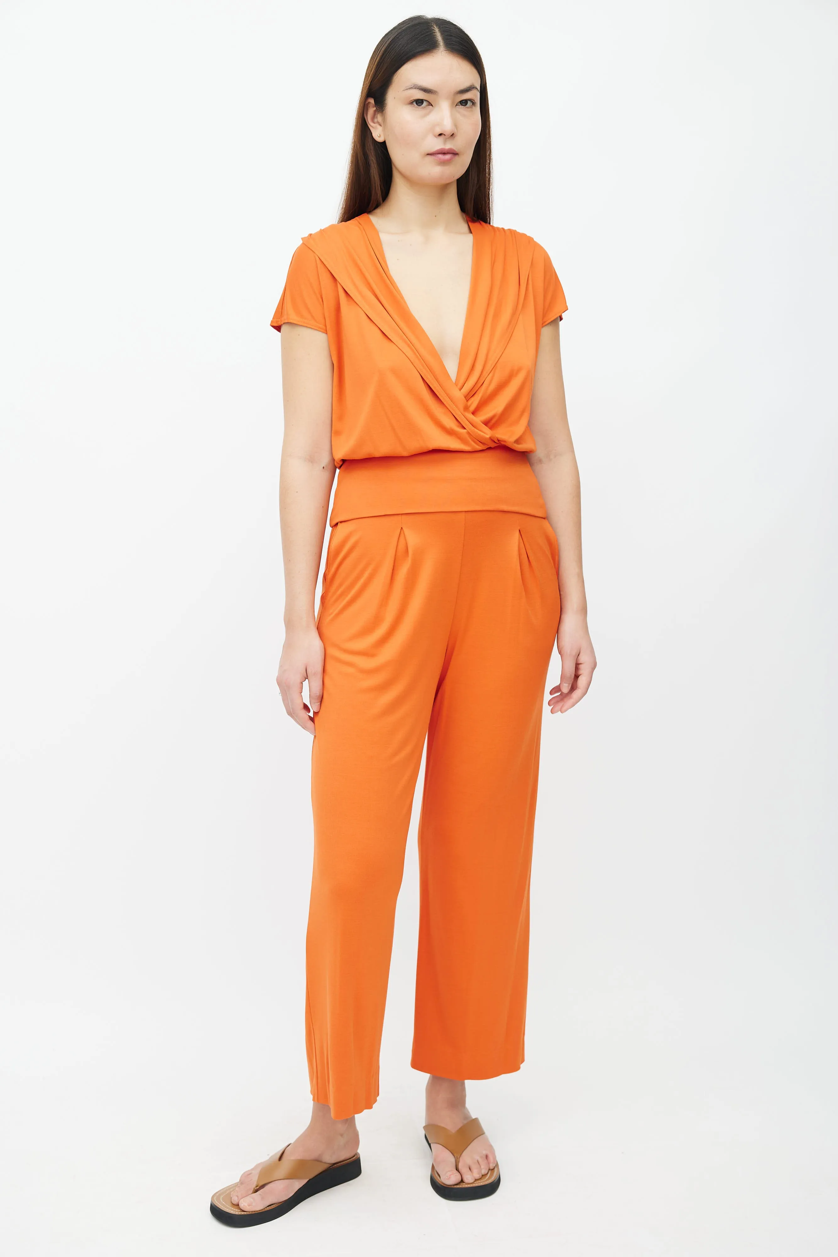 Orange Short Sleeve Surplice Top