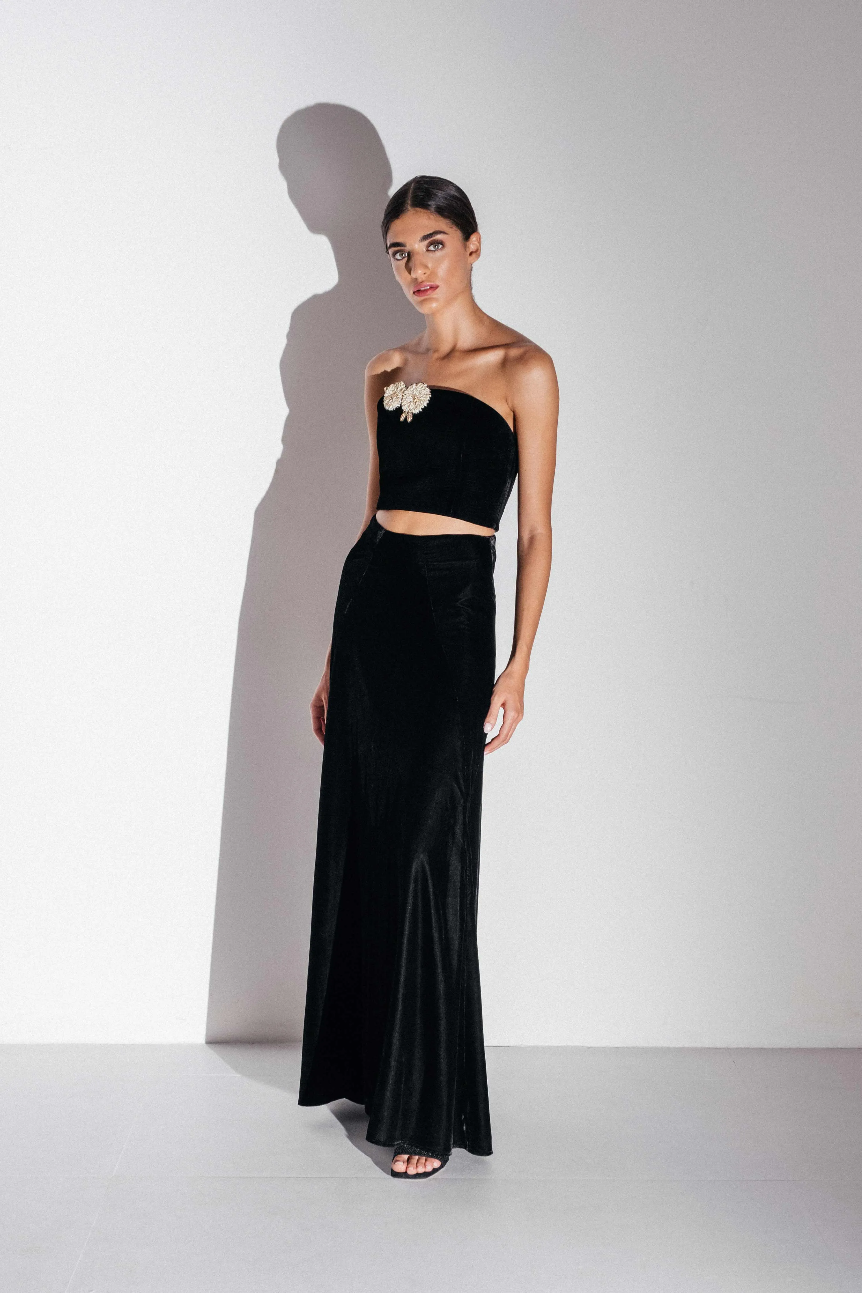 Persica Maxi Velvet Skirt - Black by RosewaterHouse