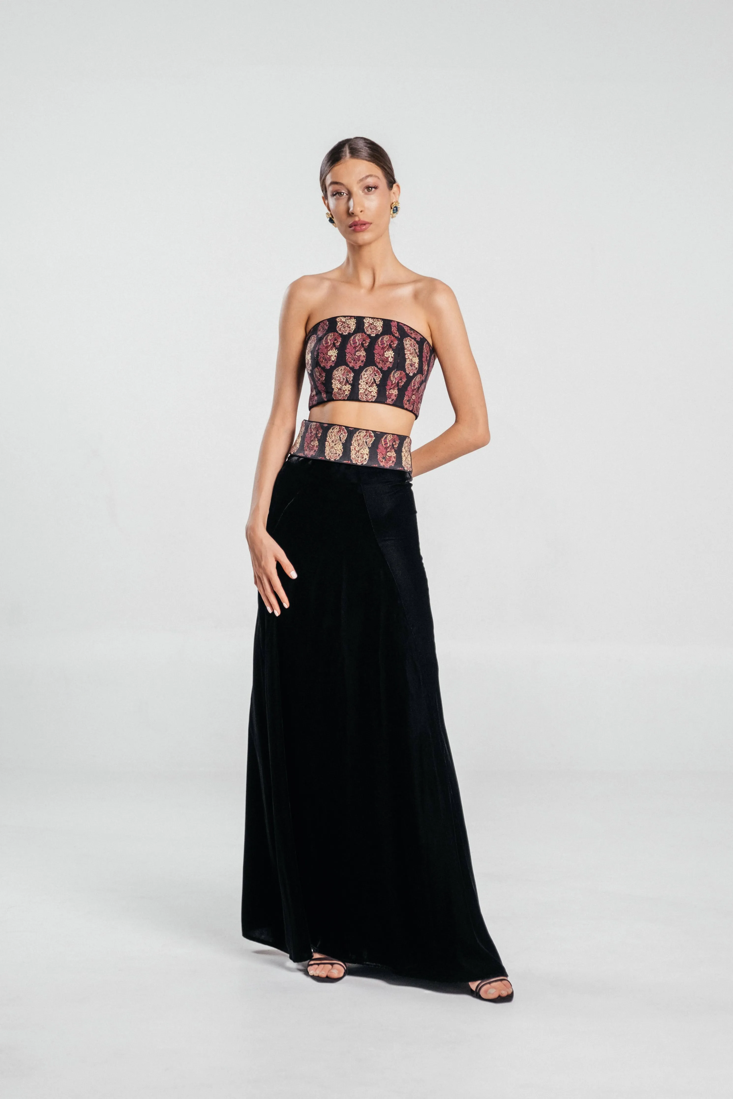 Persica Maxi Velvet Skirt - Black by RosewaterHouse