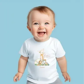 Personalised Safari Animals 1st Birthday T-shirt Little Boy, Little Girl Baby First Birthday - One Today - Safari