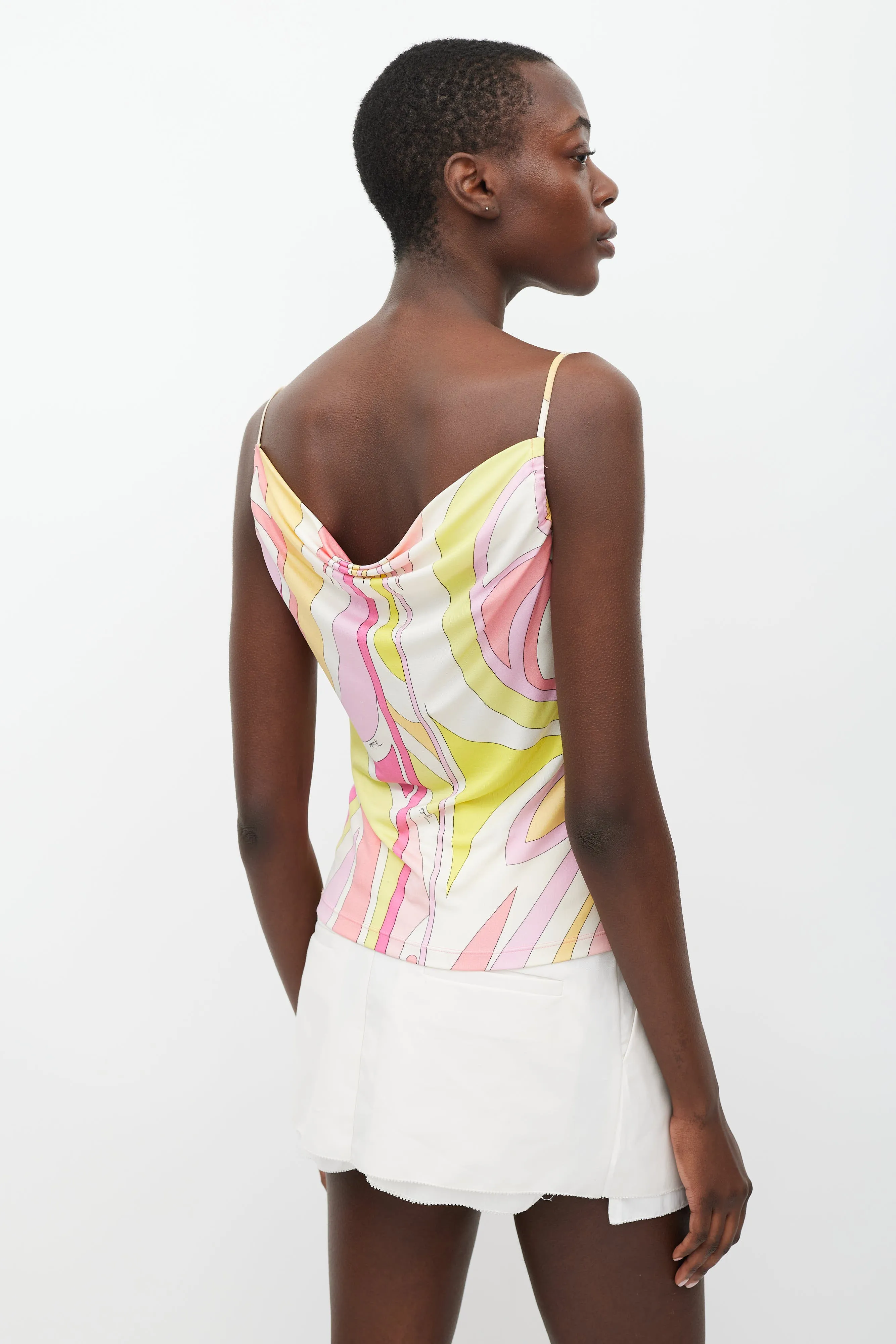 Pink & Multicolour Printed Cowl Tank Top