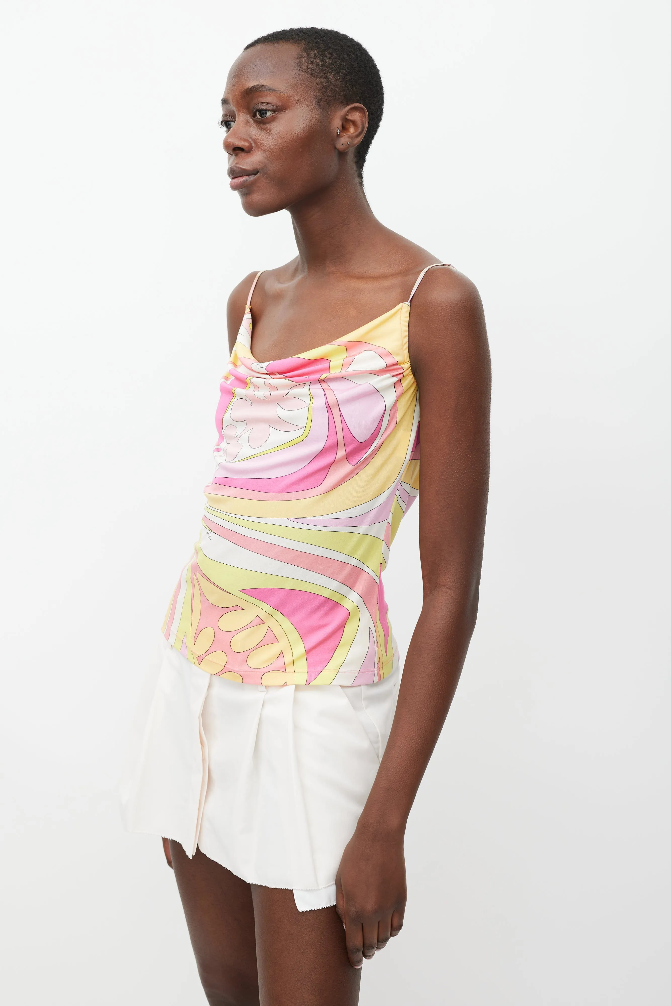 Pink & Multicolour Printed Cowl Tank Top