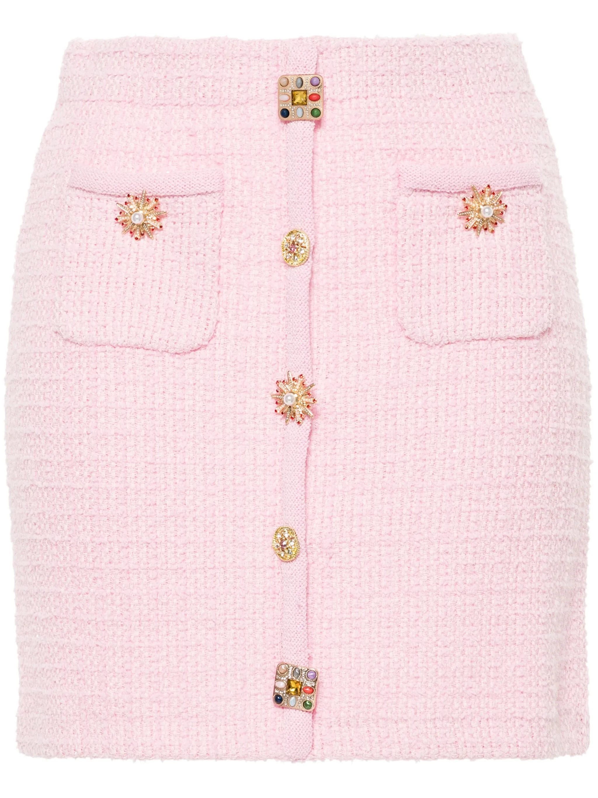 Pink Jewel Button Knit Mini Skirt