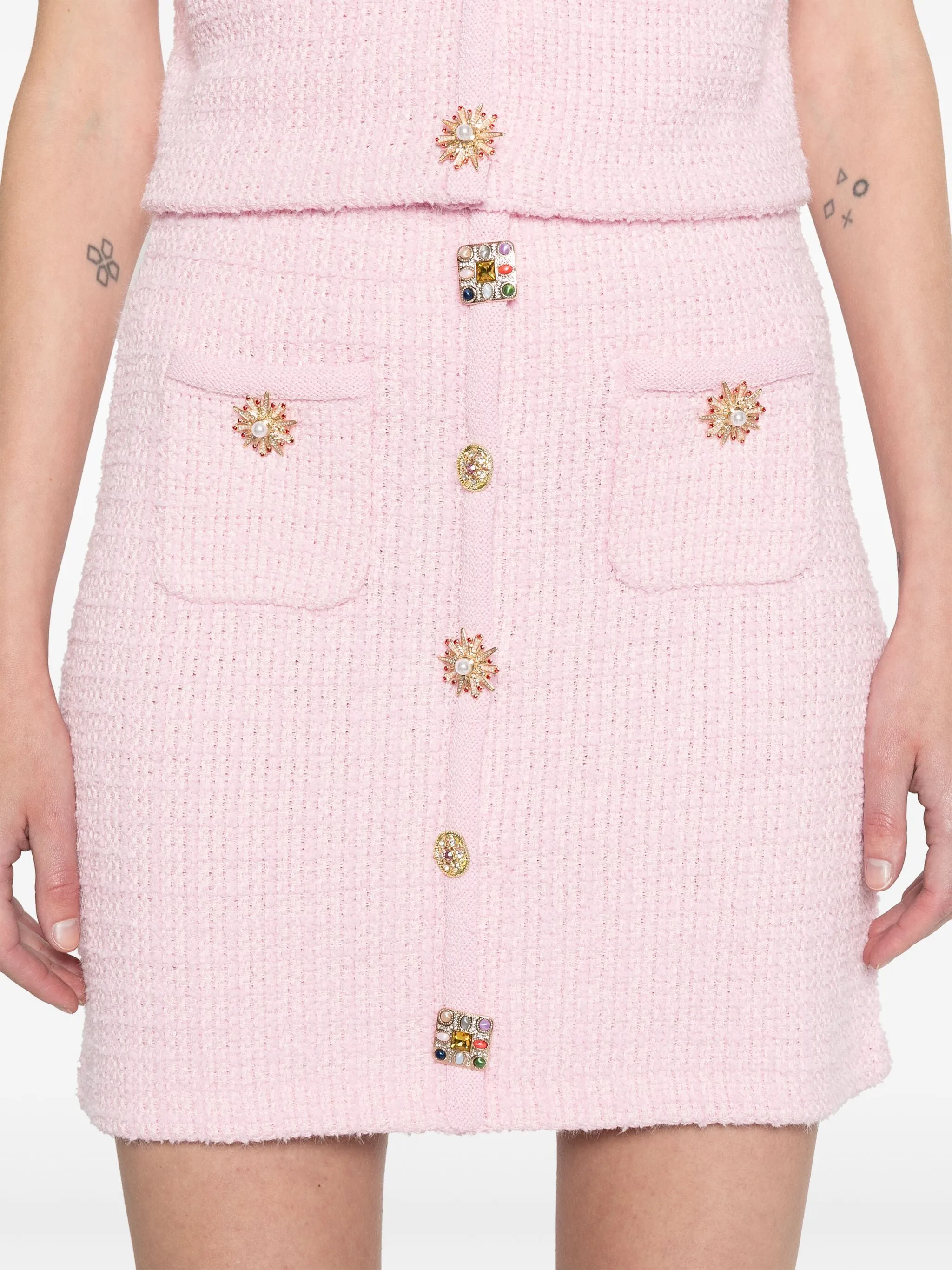 Pink Jewel Button Knit Mini Skirt