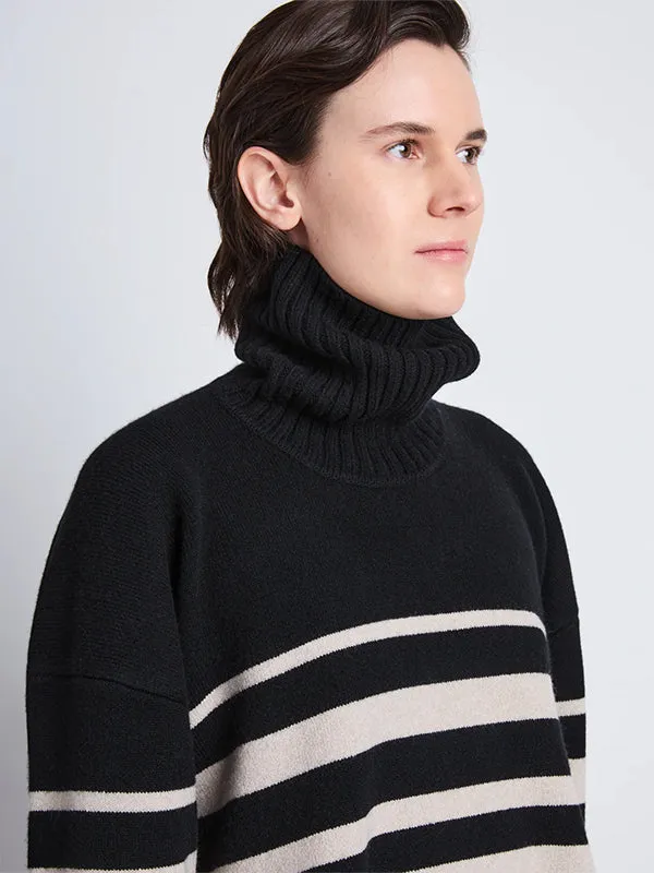 Sandra Turtleneck In Black Striped Cashmere